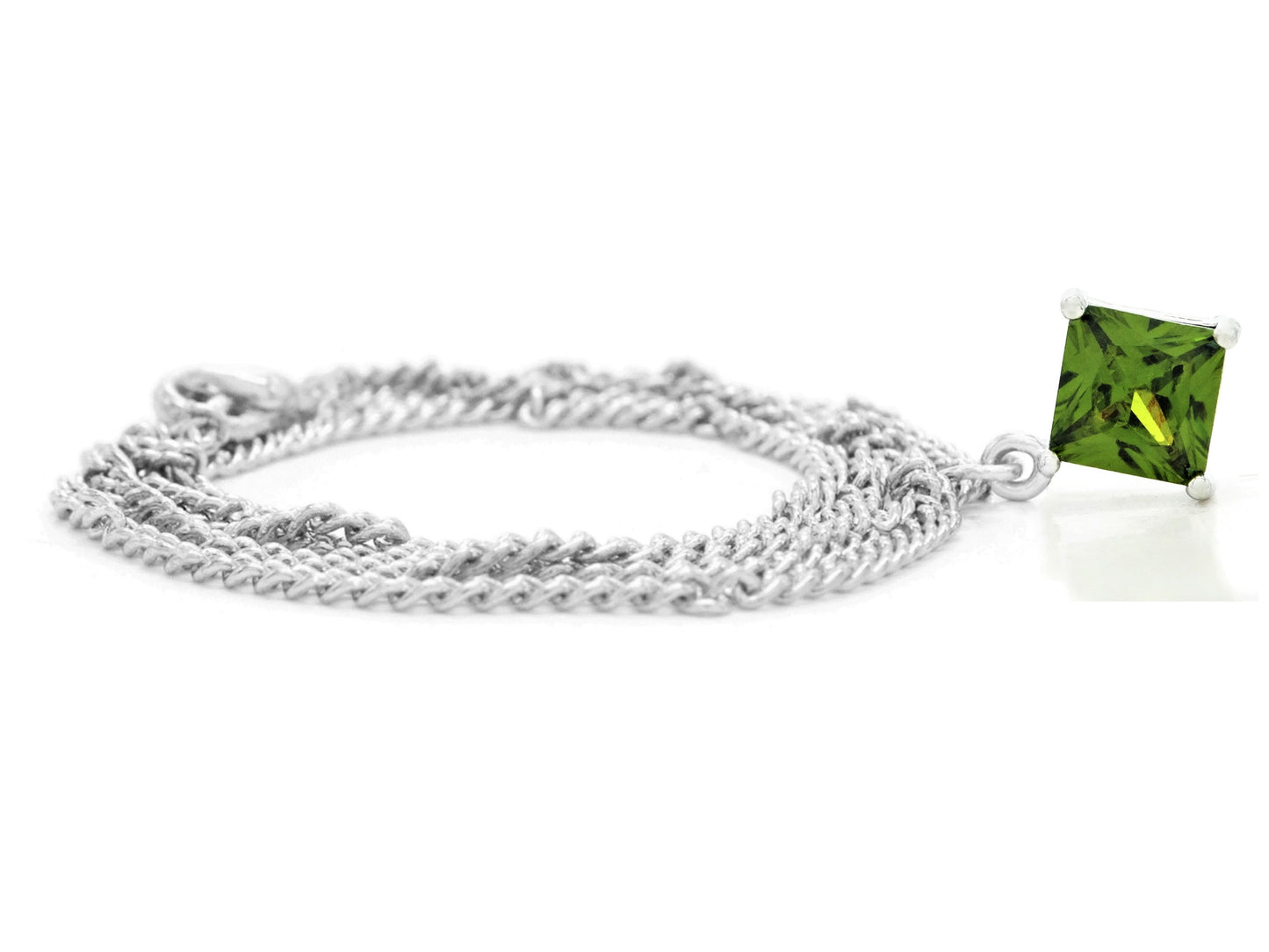White gold green princess necklace and earrings FRONT