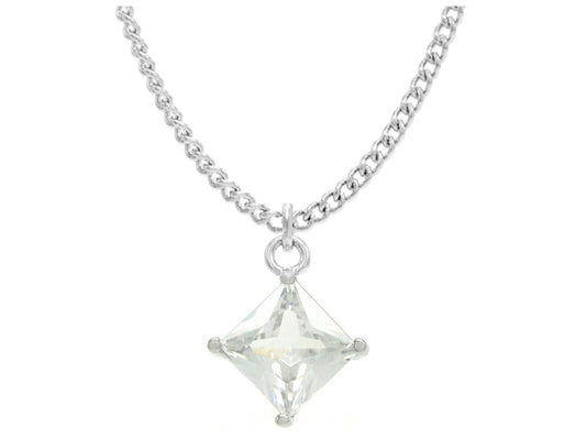 Clear gem princess white gold necklace MAIN
