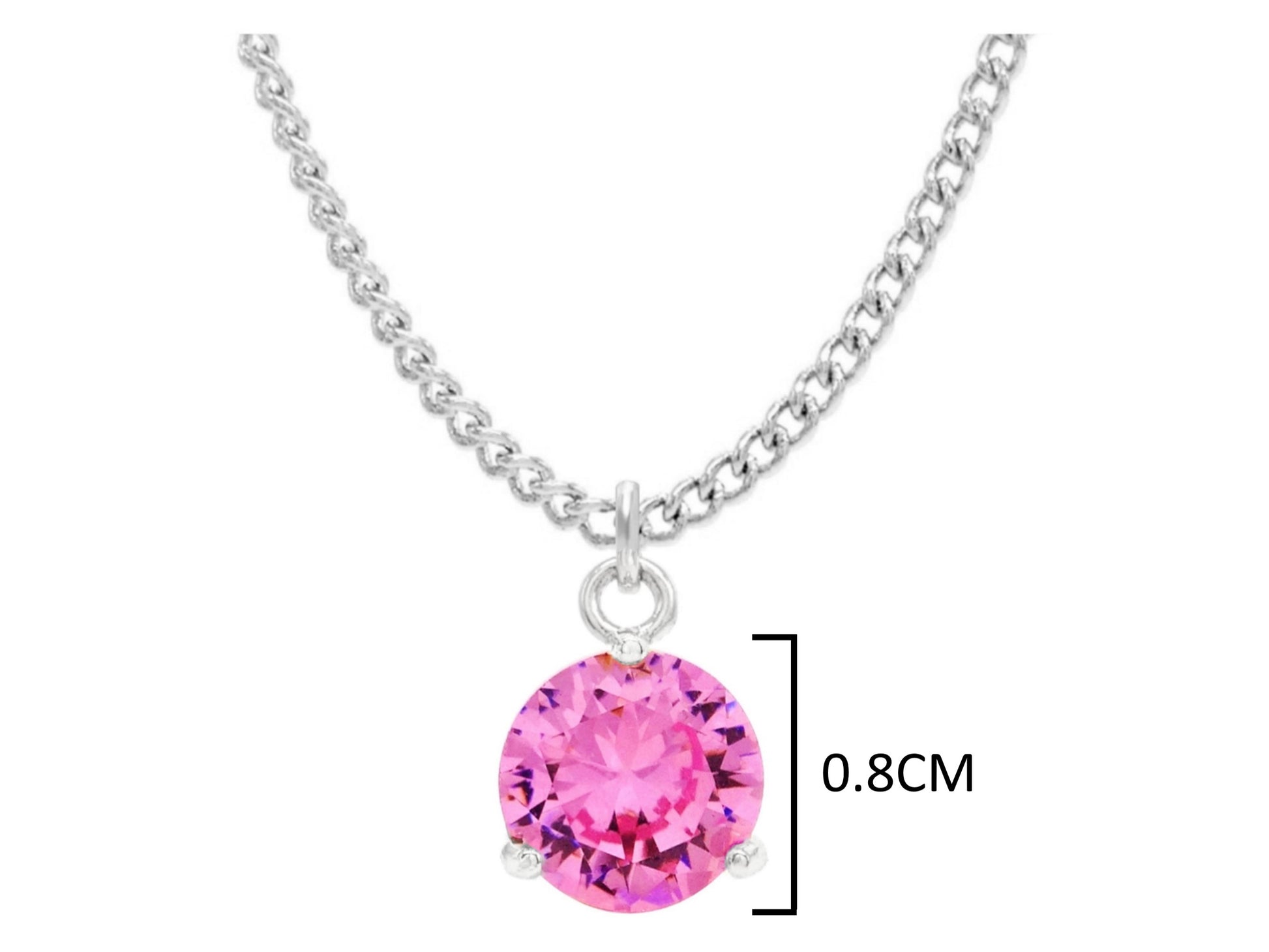 White gold pink round gem necklace and earrings MEASUREMENT