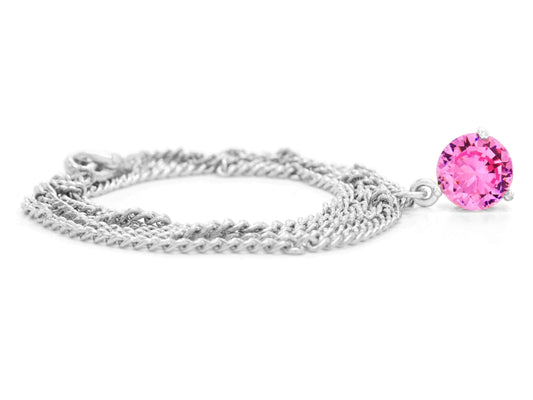 Pink gem white gold necklace FRONT