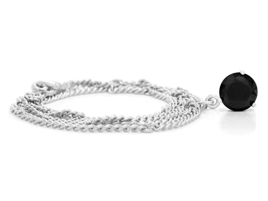 Black gem white gold necklace FRONT