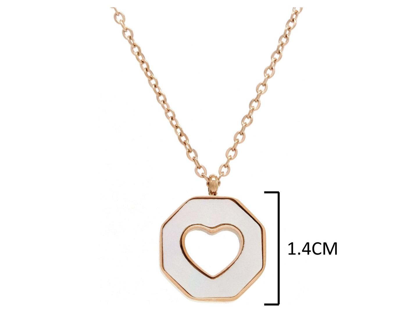 Rose gold white sea shell heart necklace MEASUREMENT
