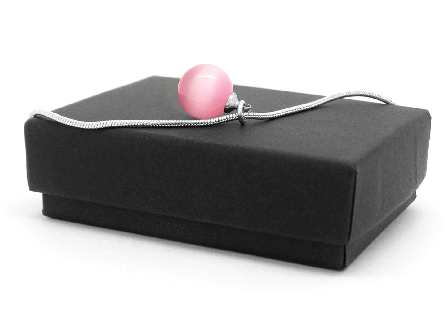 Pink moonstone ball silver necklace GIFT BOX