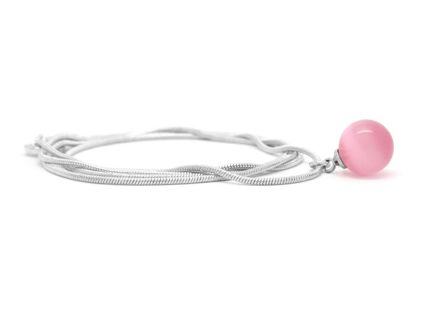 Pink moonstone ball necklace and earrings FRONT
