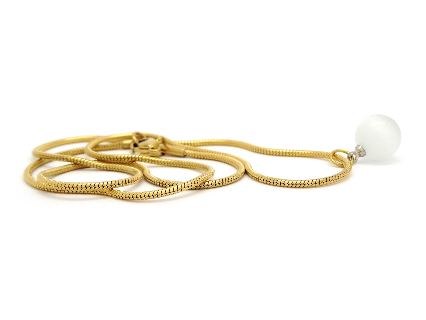 White moonstone ball yellow gold necklace DISPLAY