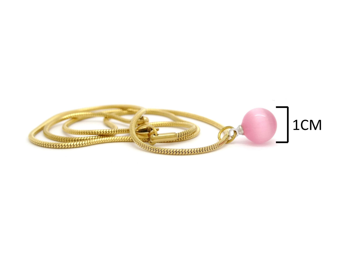 Pink moonstone ball yellow gold necklace MEASUREMENT