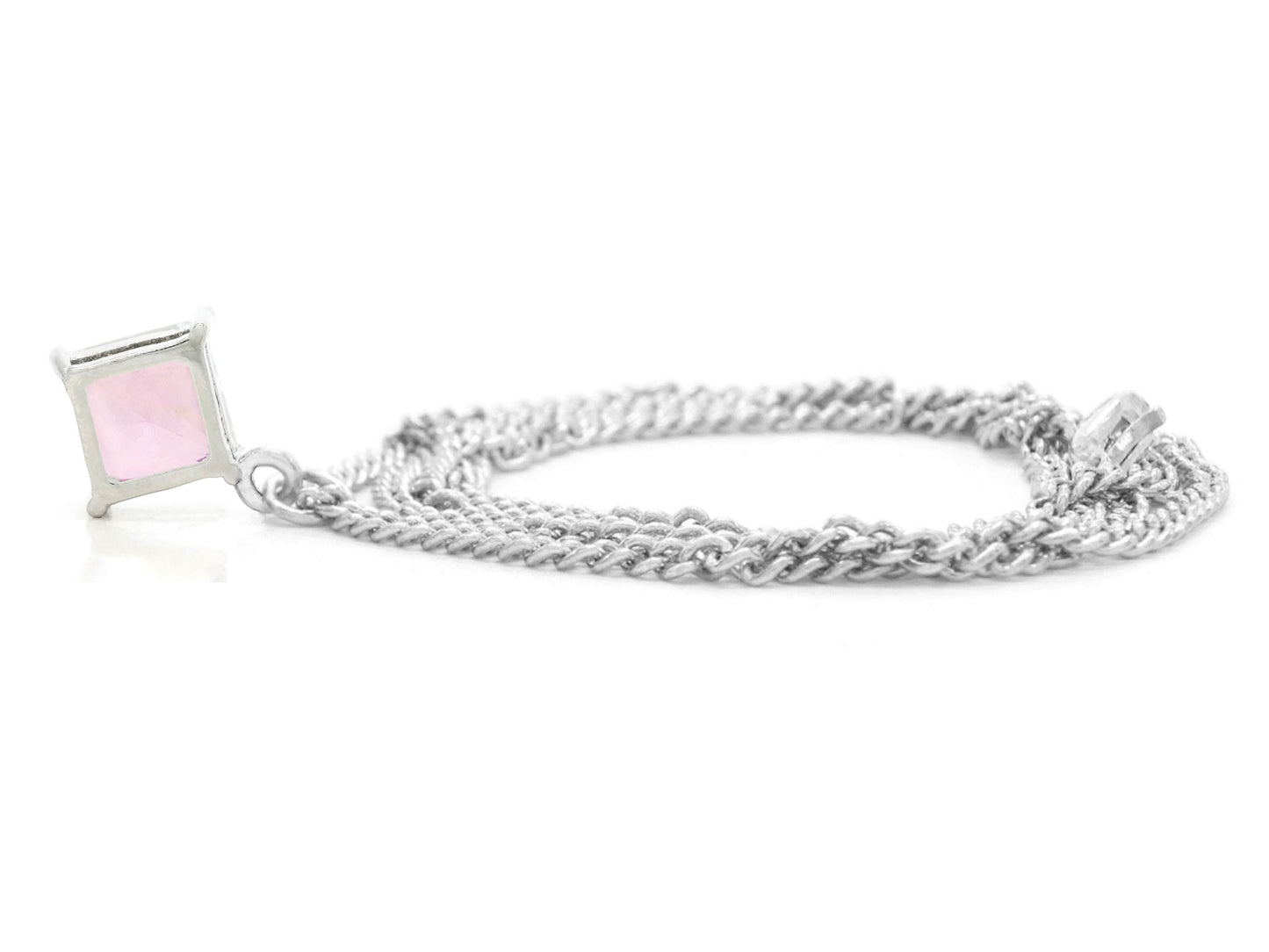 Pink gem princess white gold necklace BACK