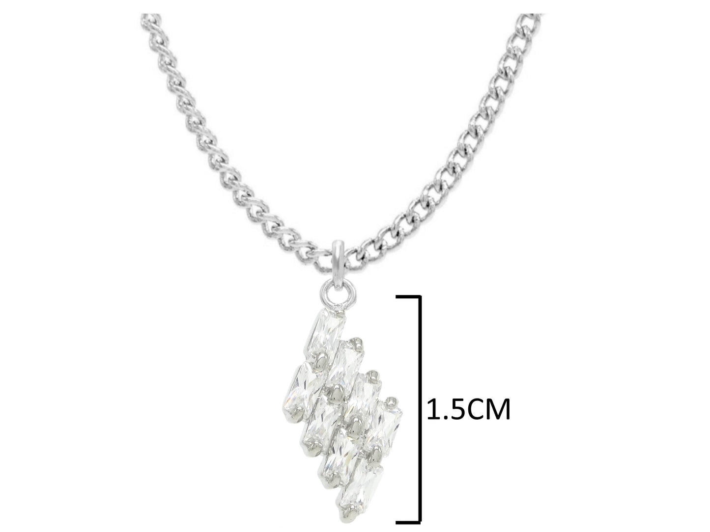 Clear drop baguette white gold necklace MEASUREMENT