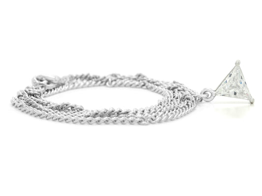 Clear gem trillion white gold necklace FRONT