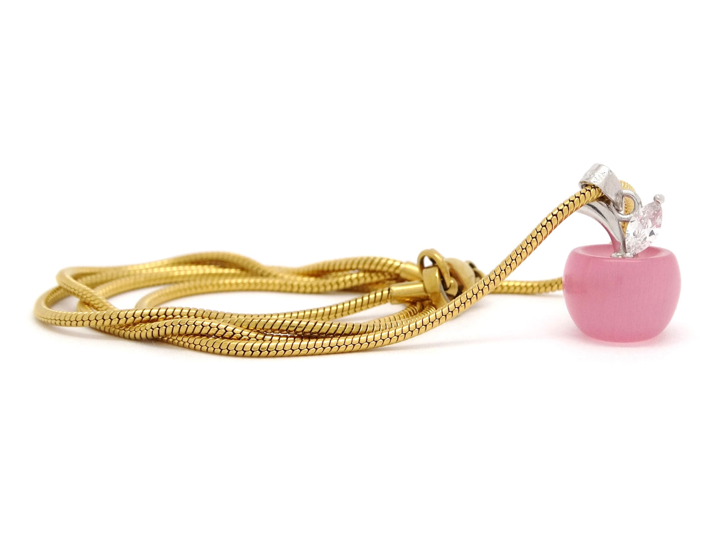 Pink moonstone apple yellow gold necklace DISPLAY