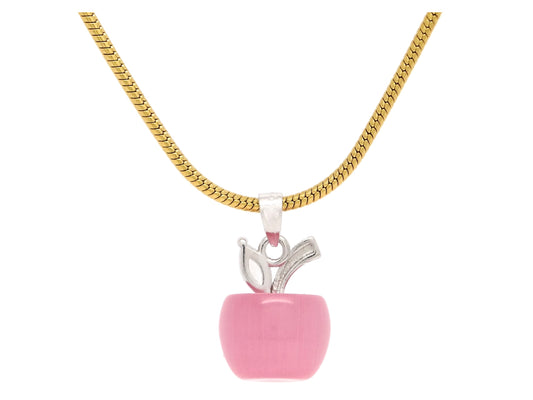 Pink moonstone apple yellow gold necklace BACK