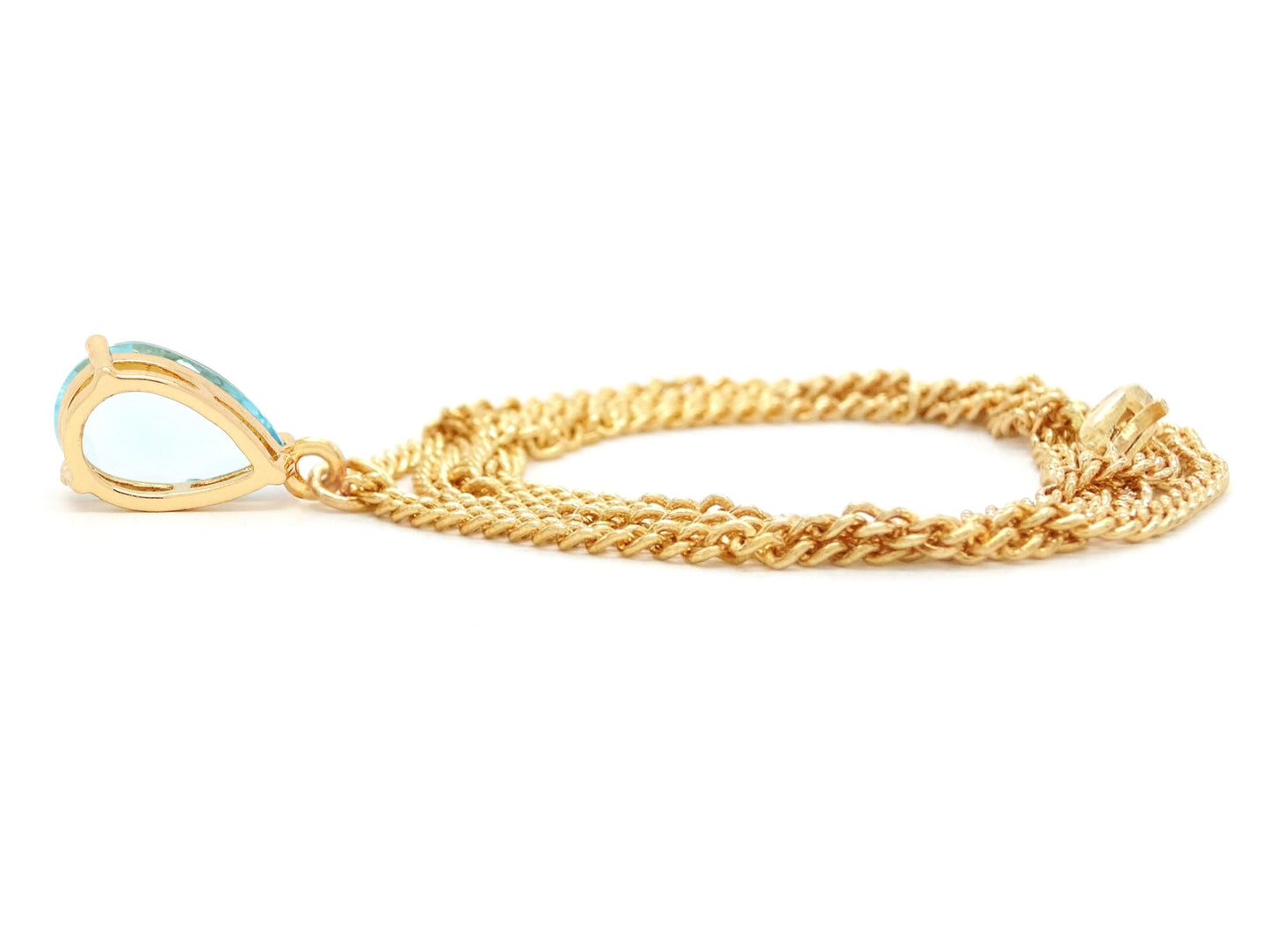 Light Blue Raindrop Yellow Gold Necklace BACK