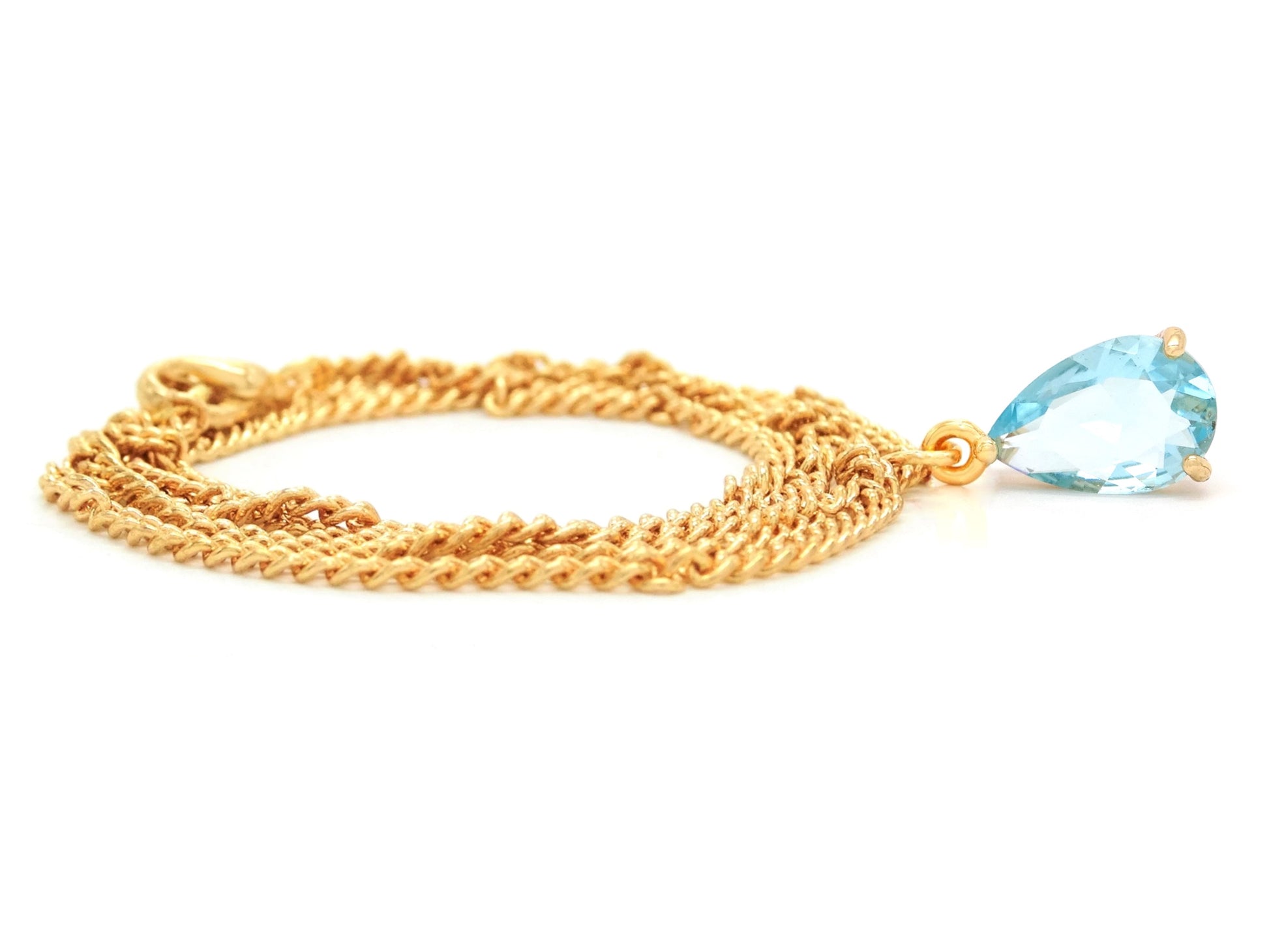 Light Blue Raindrop Yellow Gold Necklace FRONT