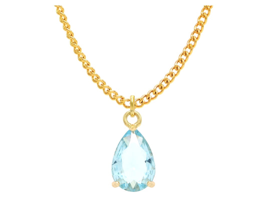 Light Blue Raindrop Yellow Gold Necklace MAIN