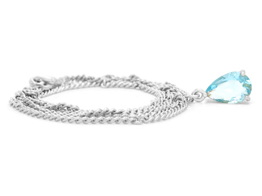 Light Blue Raindrop White Gold Necklace FRONT