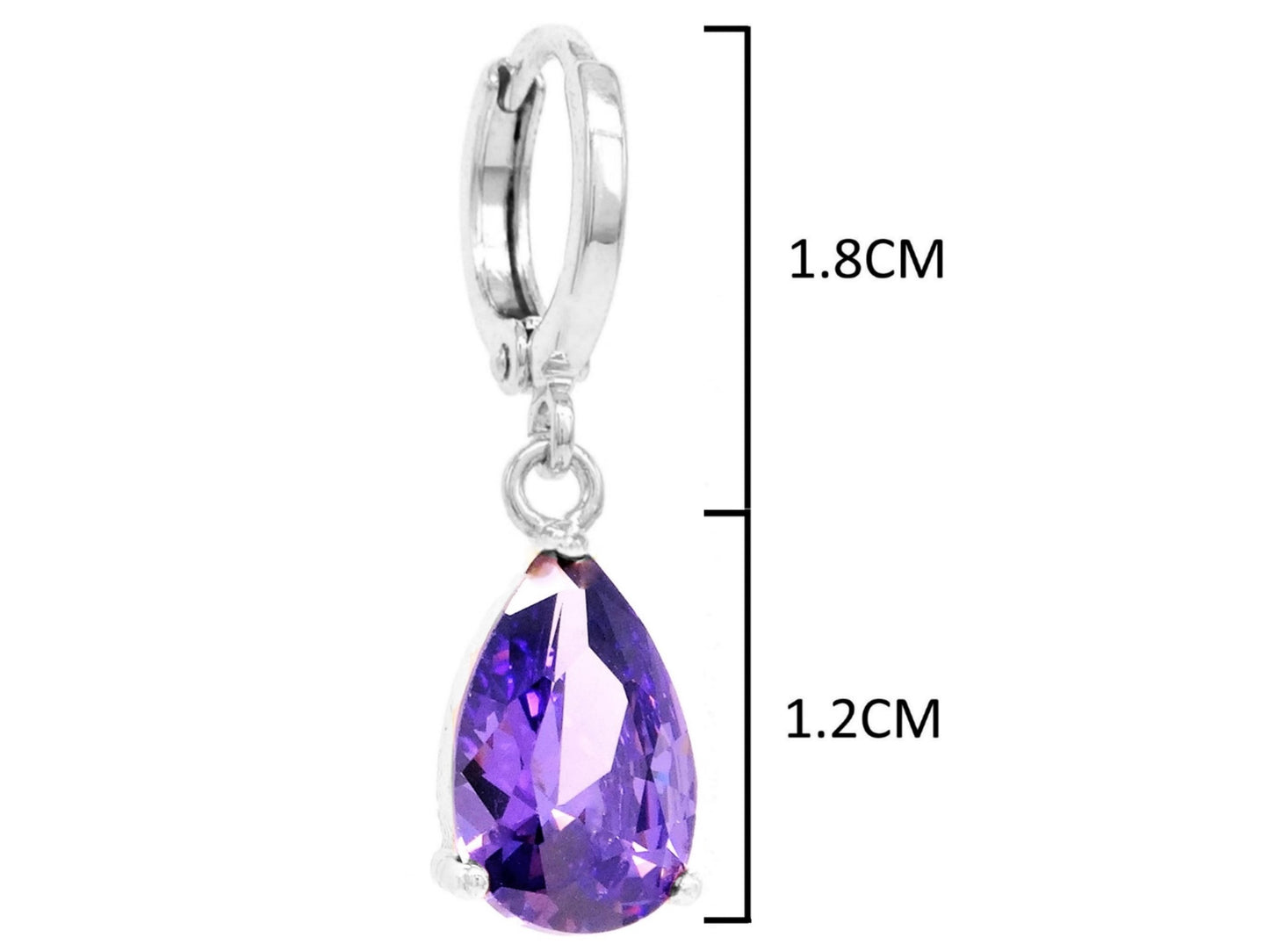 Purple raindrop white gold earrings MEASUREMENT