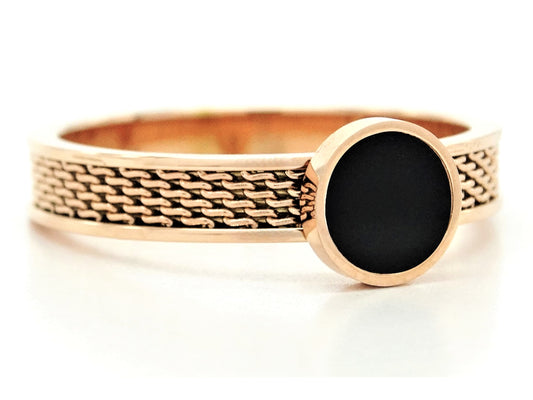 Rose gold mesh black moonstone ring FRONT