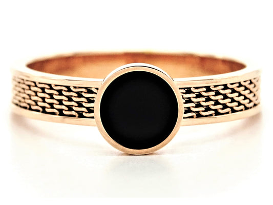Rose gold mesh black moonstone ring MAIN