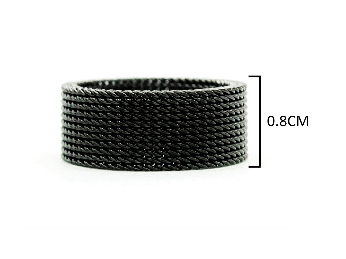 Black steel mesh band ring MEASUREMENT