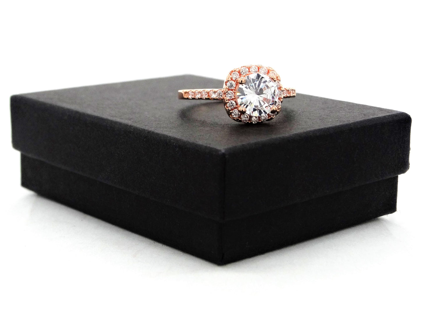 Rose gold round gems classic ring GIFT BOX