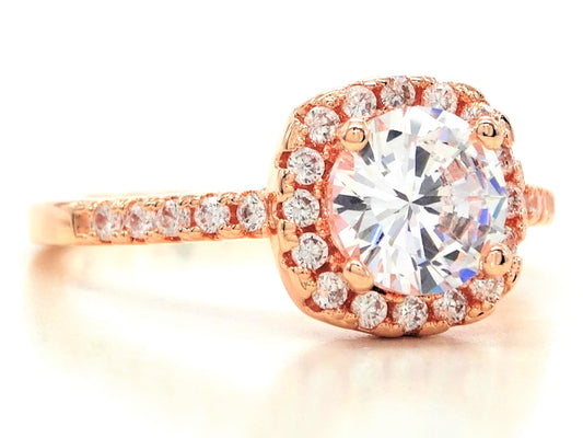 Rose gold round gems classic ring SIDE