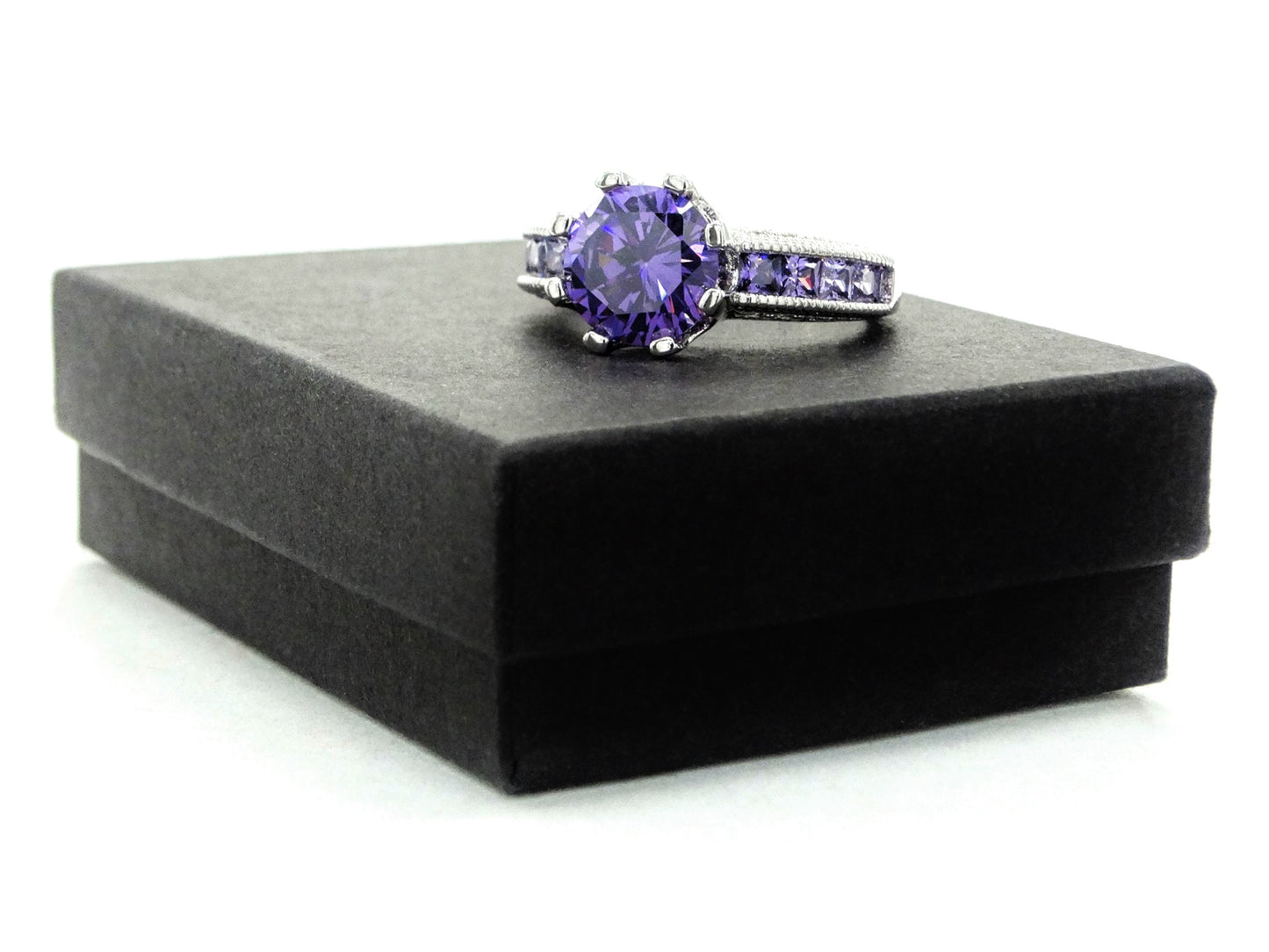 Purple sterling silver round gem ring GIFT BOX