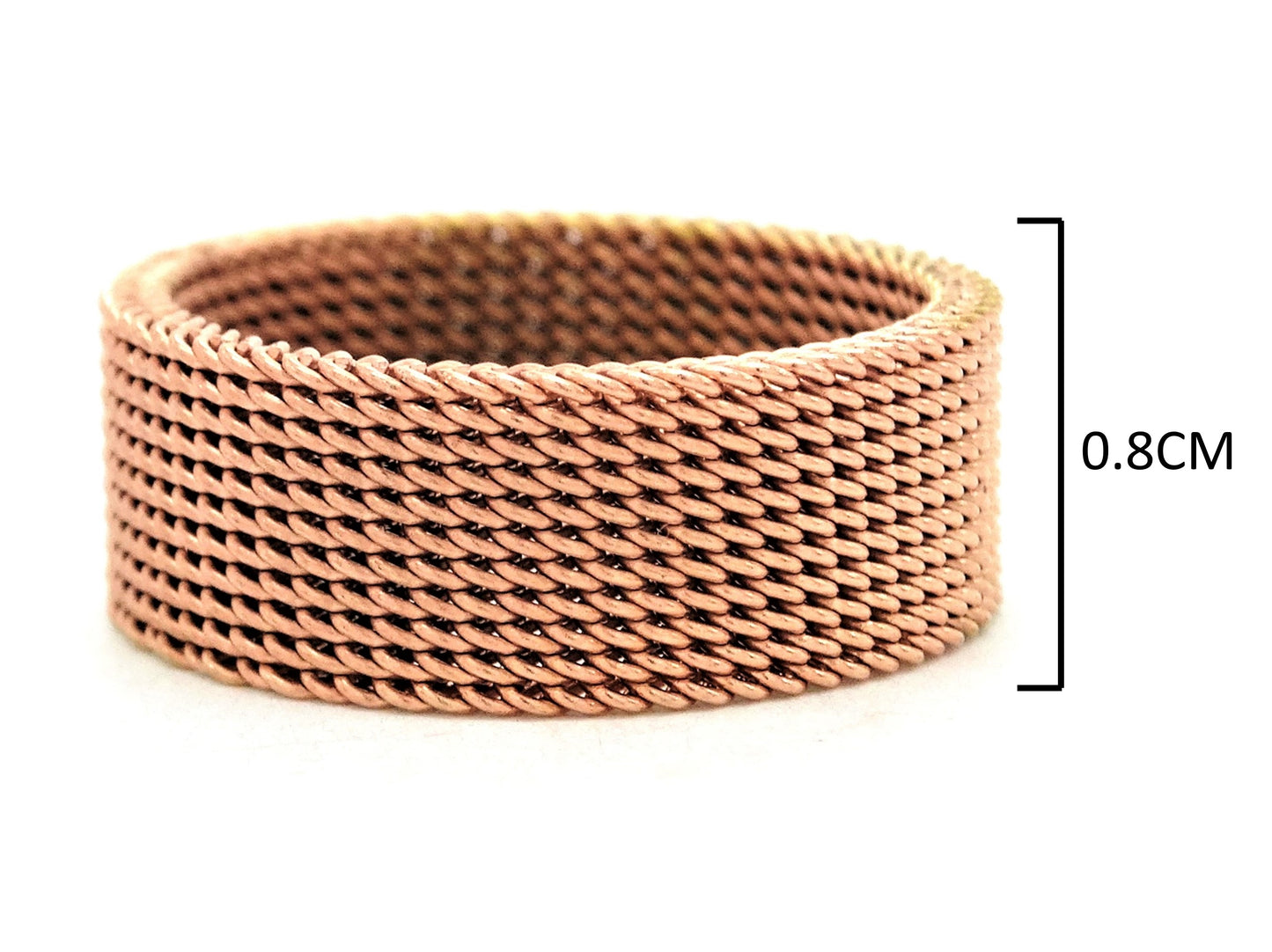 Rose gold steel mesh band ring MEASUREMENT