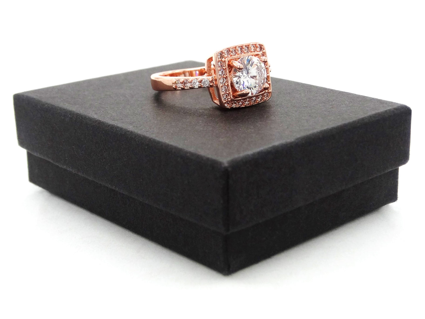 Rose gold round gems ring GIFT BOX