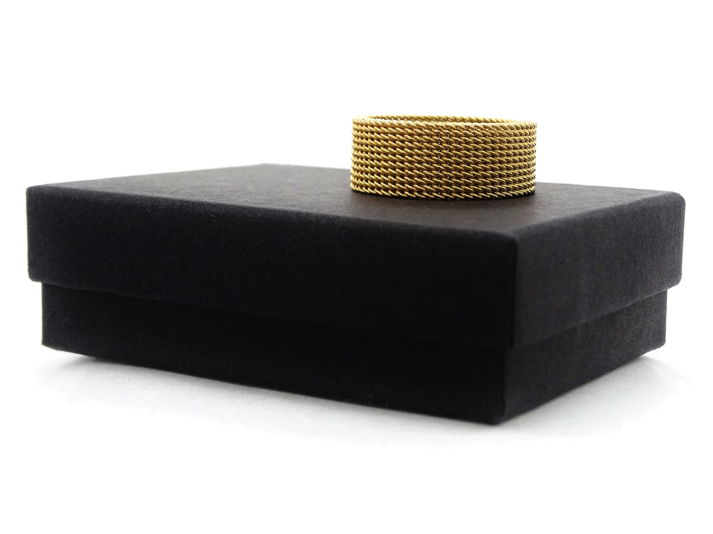 Gold steel mesh band ring GIFT BOX