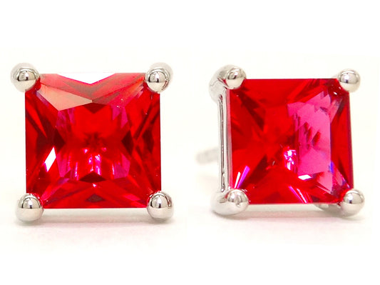 Fire red princess stud earrings