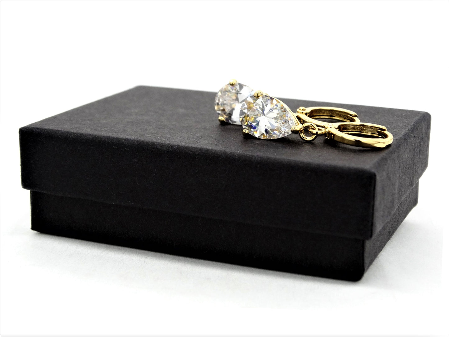 Clear Raindrop Gem Gold Earrings