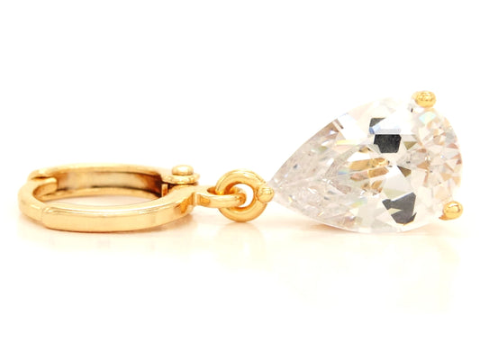 Clear raindrop gem gold earrings FRONT