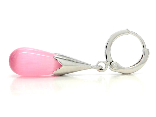 Pink moonstone hoop fall earrings SIDE