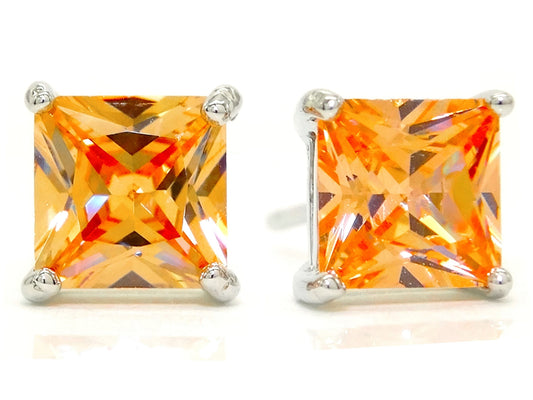 Citrine princess gem silver earrings