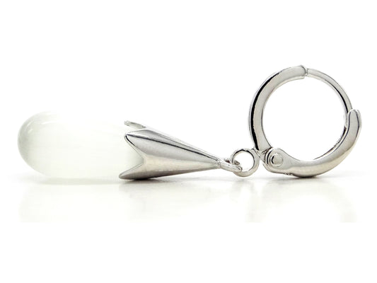 White moonstone hoop fall earrings SIDE