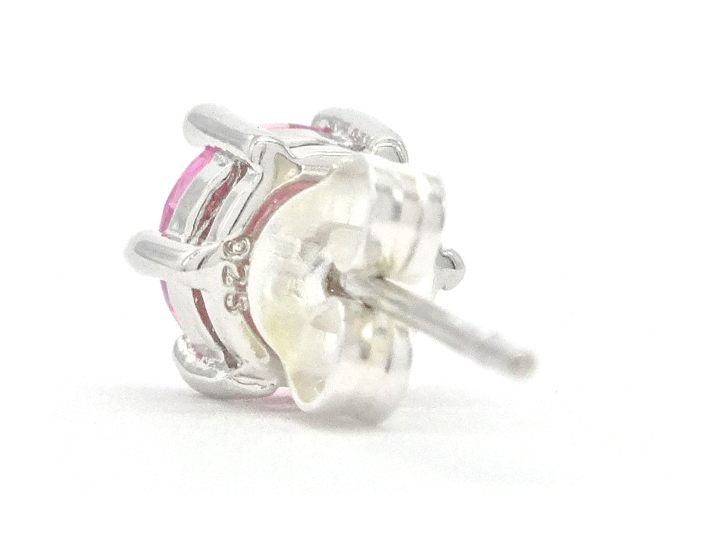 Pink gem silver stud earrings BACK