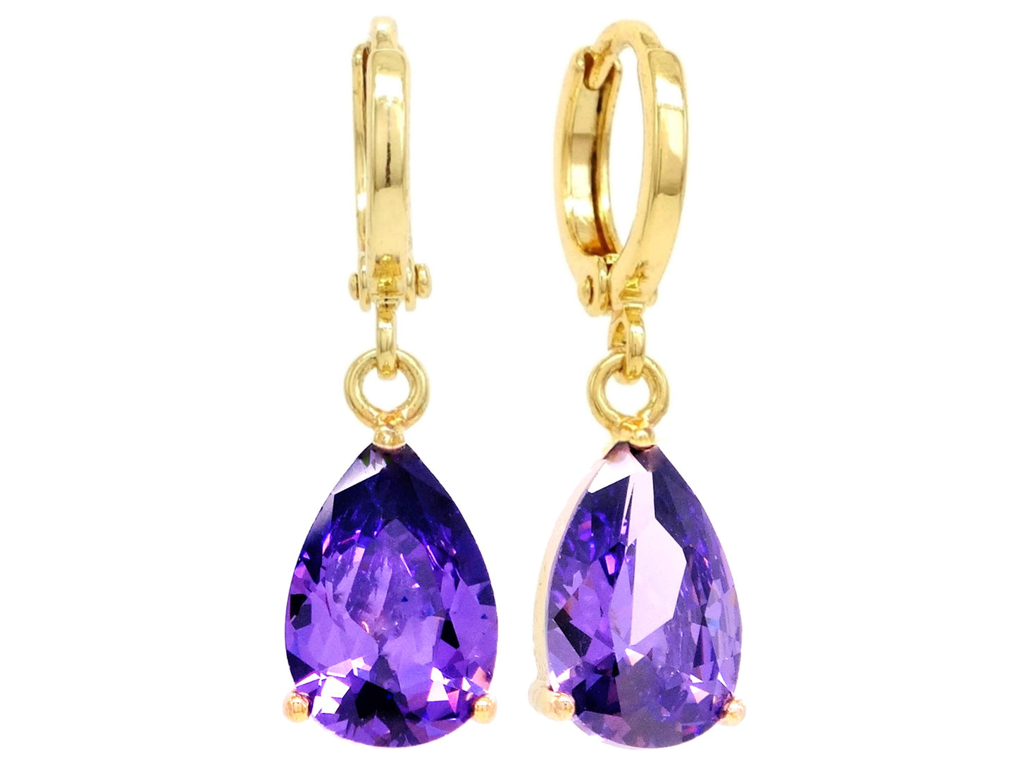 Gold purple raindrop amethyst type earrings MAIN