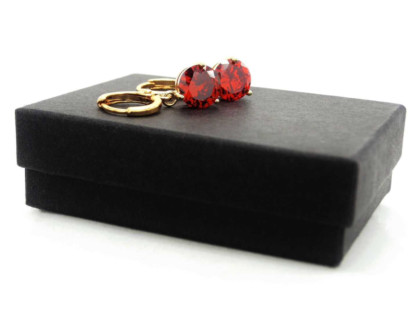 Yellow gold red round gem necklace and earrings GIFT BOX