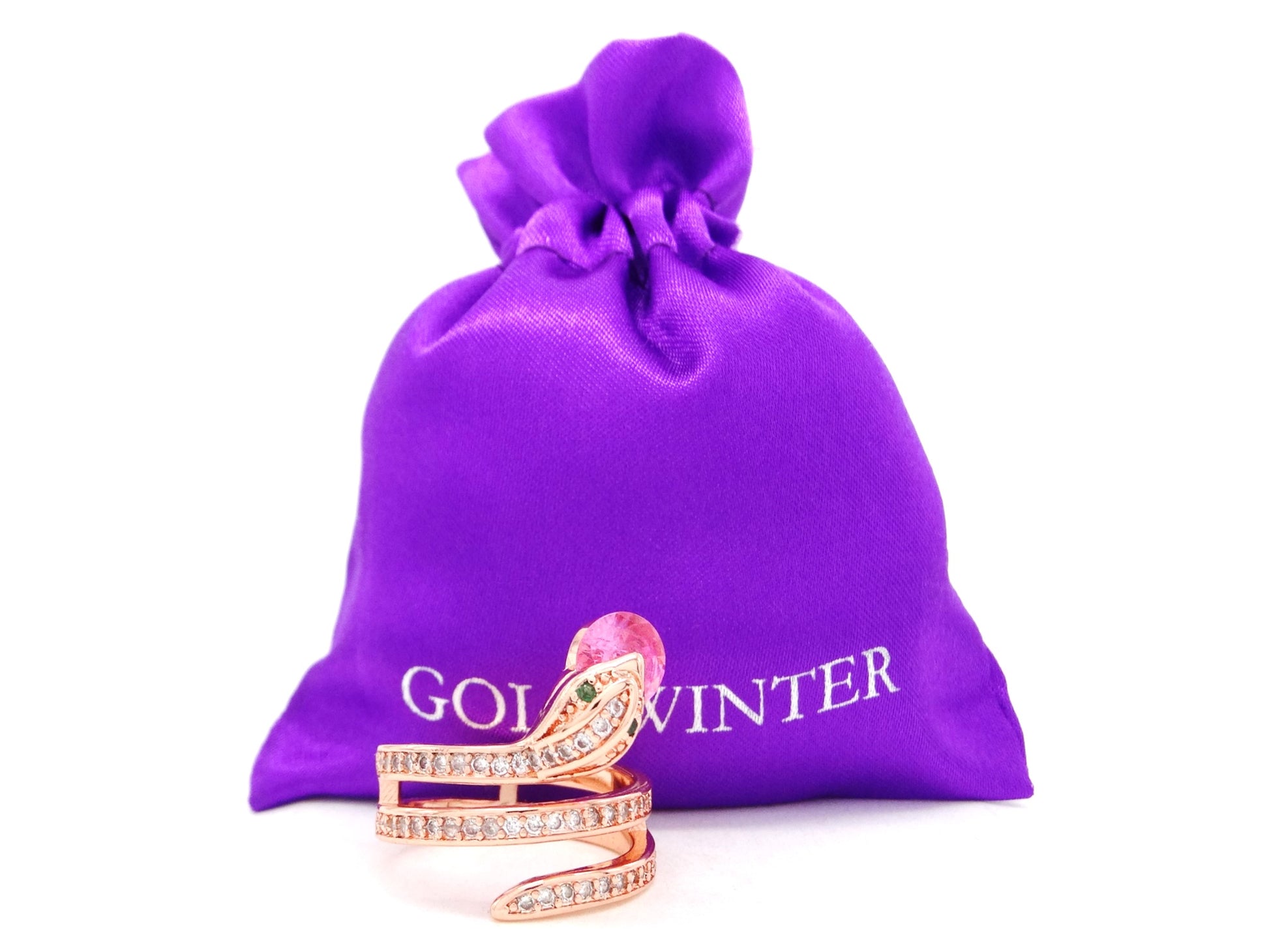 Rose gold snake ring with pink gemstone GIFT BAG
