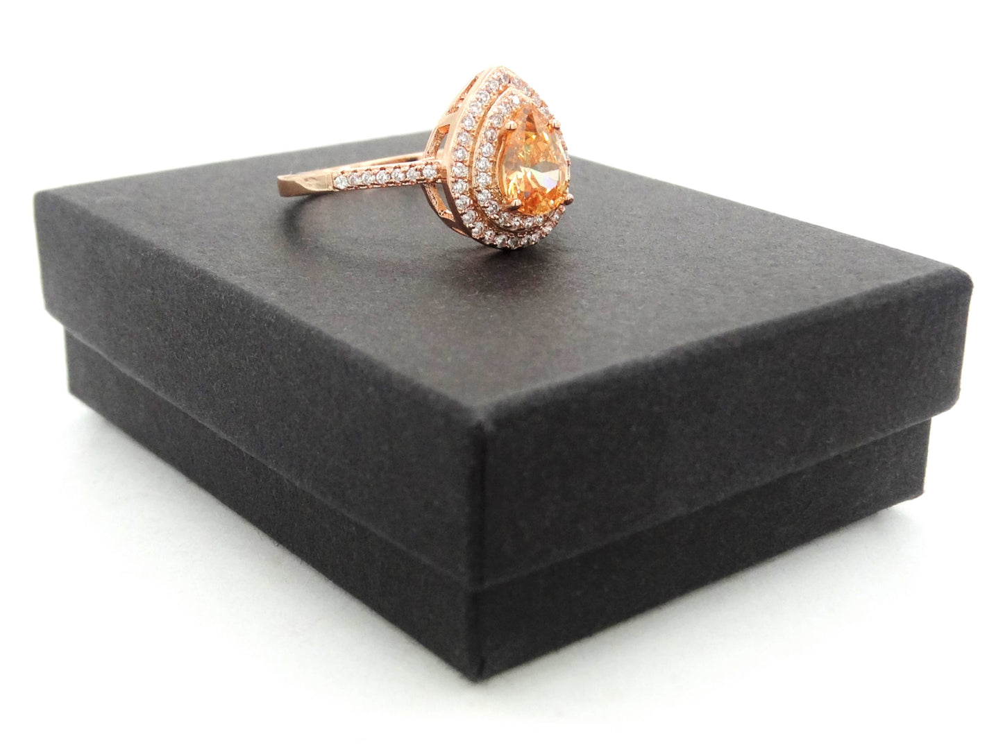 Rose gold citrine pear gem ring GIFT BOX