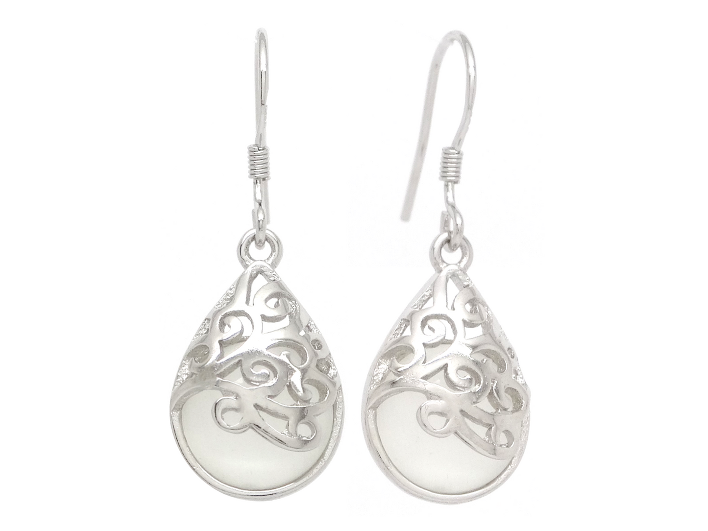 Decorated White Moonstone Earrings