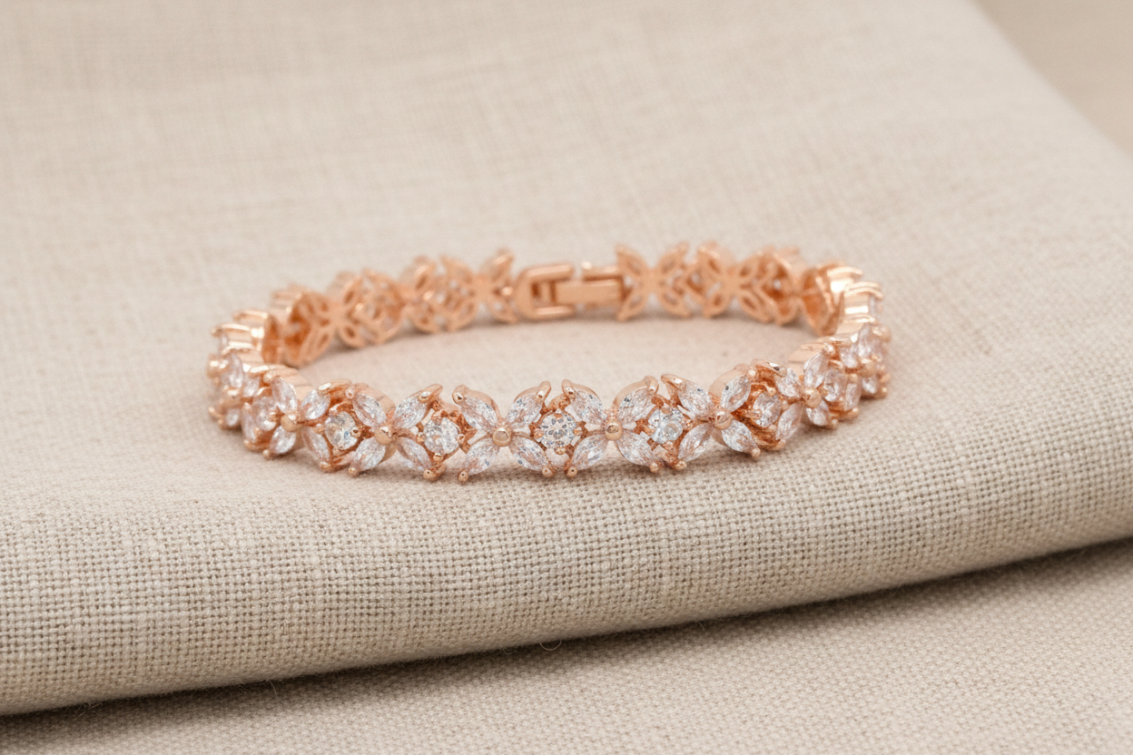 Rose Gold Marquise Flower Gems Bracelet
