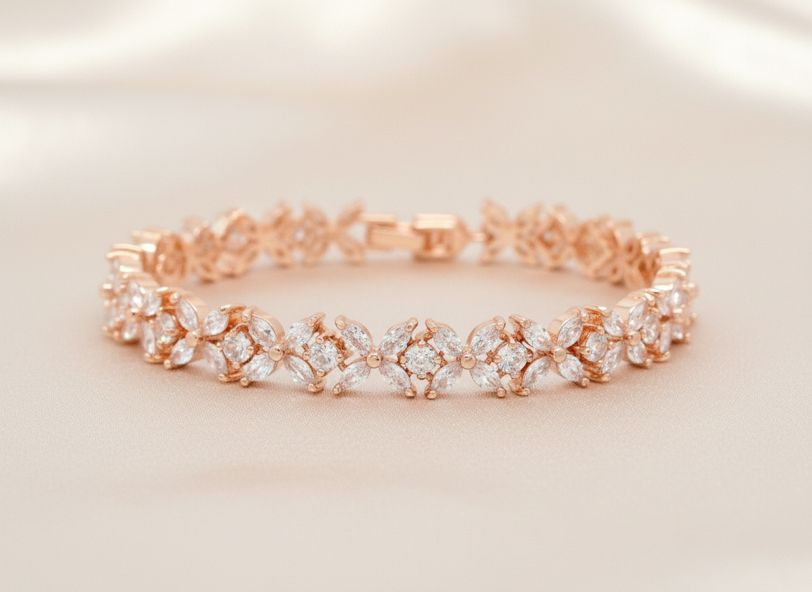 Rose Gold Marquise Flower Gems Bracelet