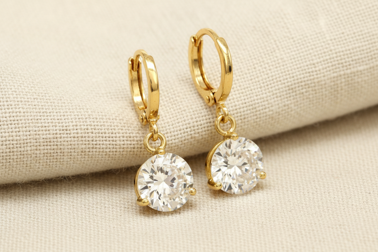 Clear Gem Gold Drop Earrings