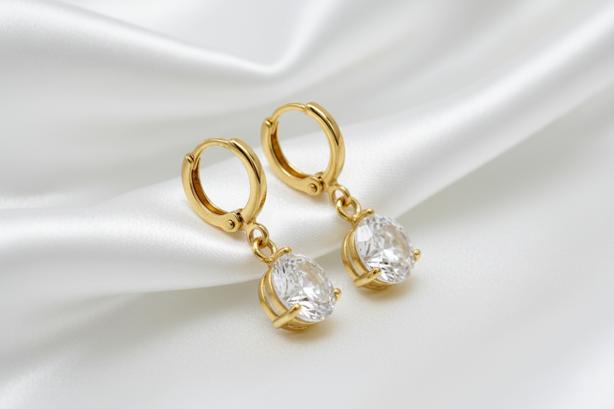 Clear Gem Gold Drop Earrings