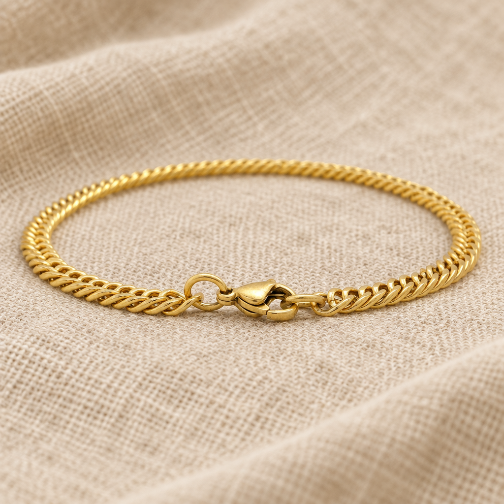 Thin Gold Double Curb Link Chain Bracelet