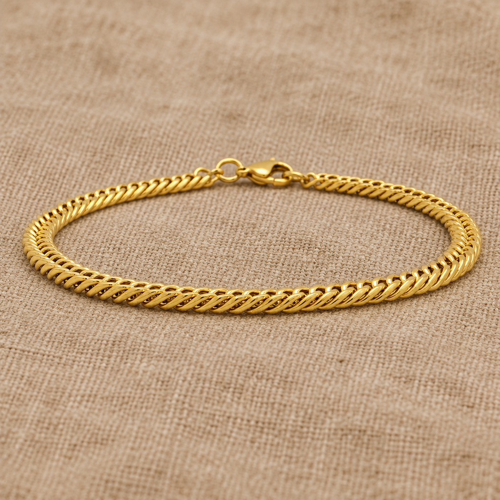 Thin Gold Double Curb Link Chain Bracelet