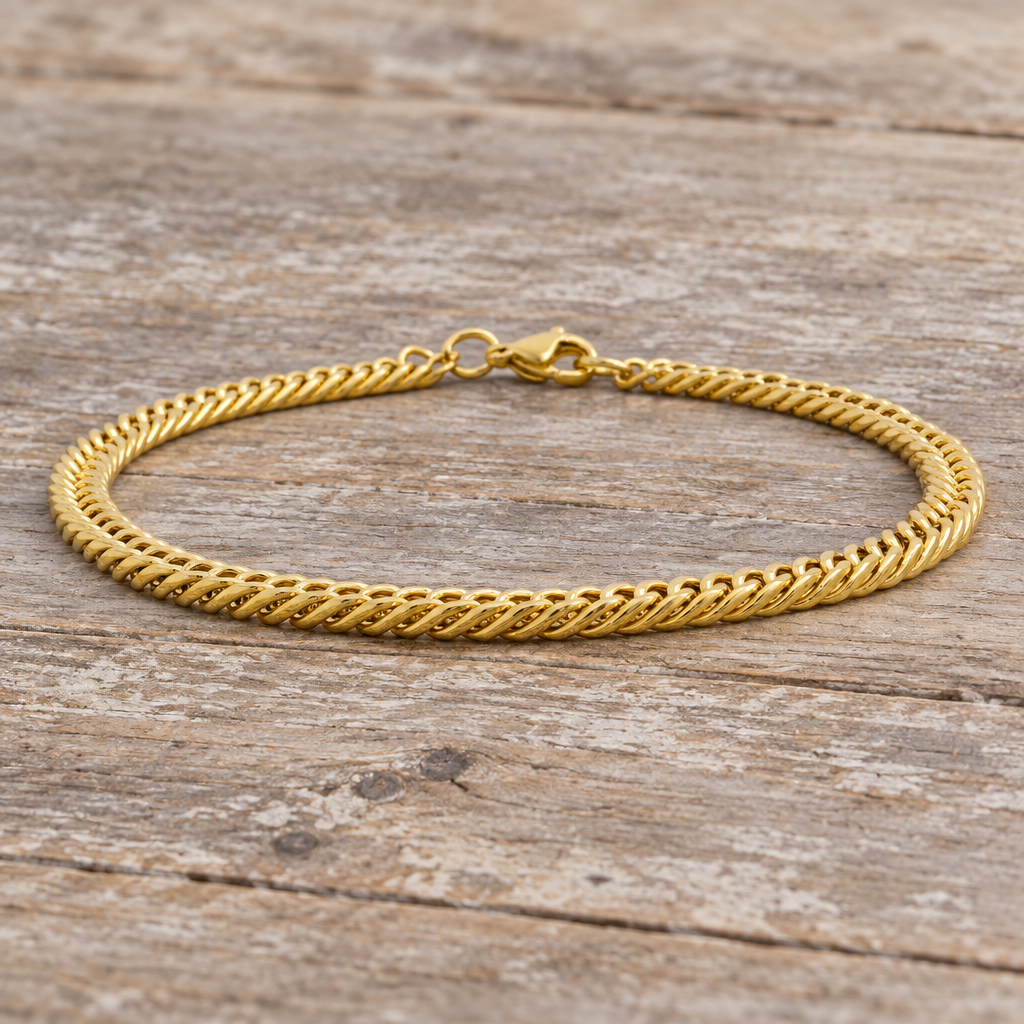 Thin Gold Double Curb Link Chain Bracelet