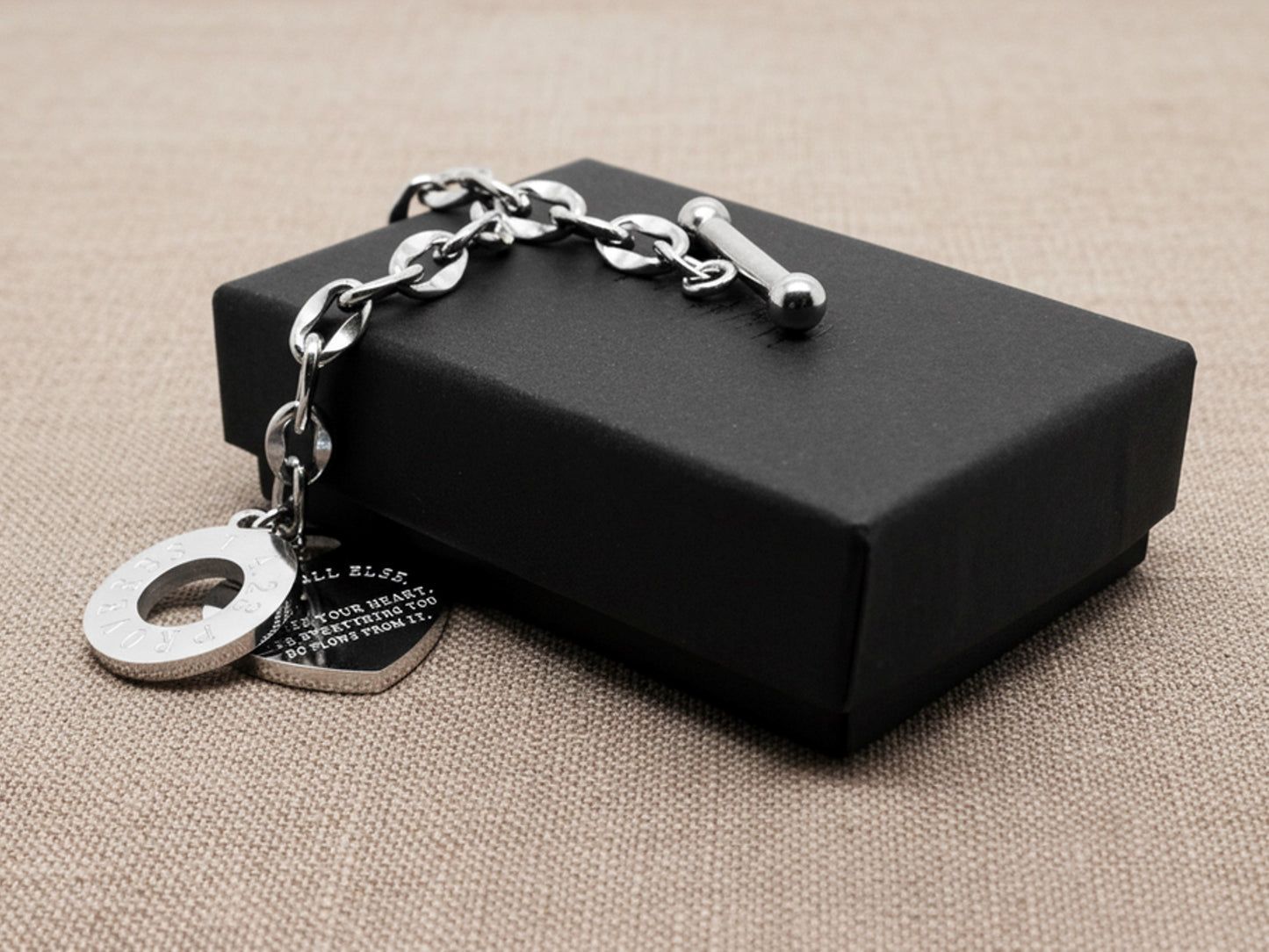 White Gold Proverbs 4:23 Bracelet