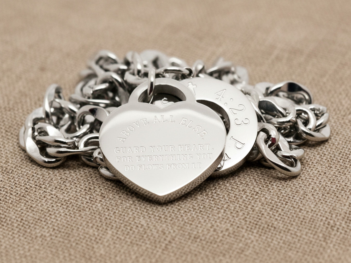 White Gold Proverbs 4:23 Bracelet